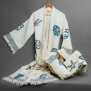Iconium Luxury, Turkish, sea shell printed, muslin kimono set for women.